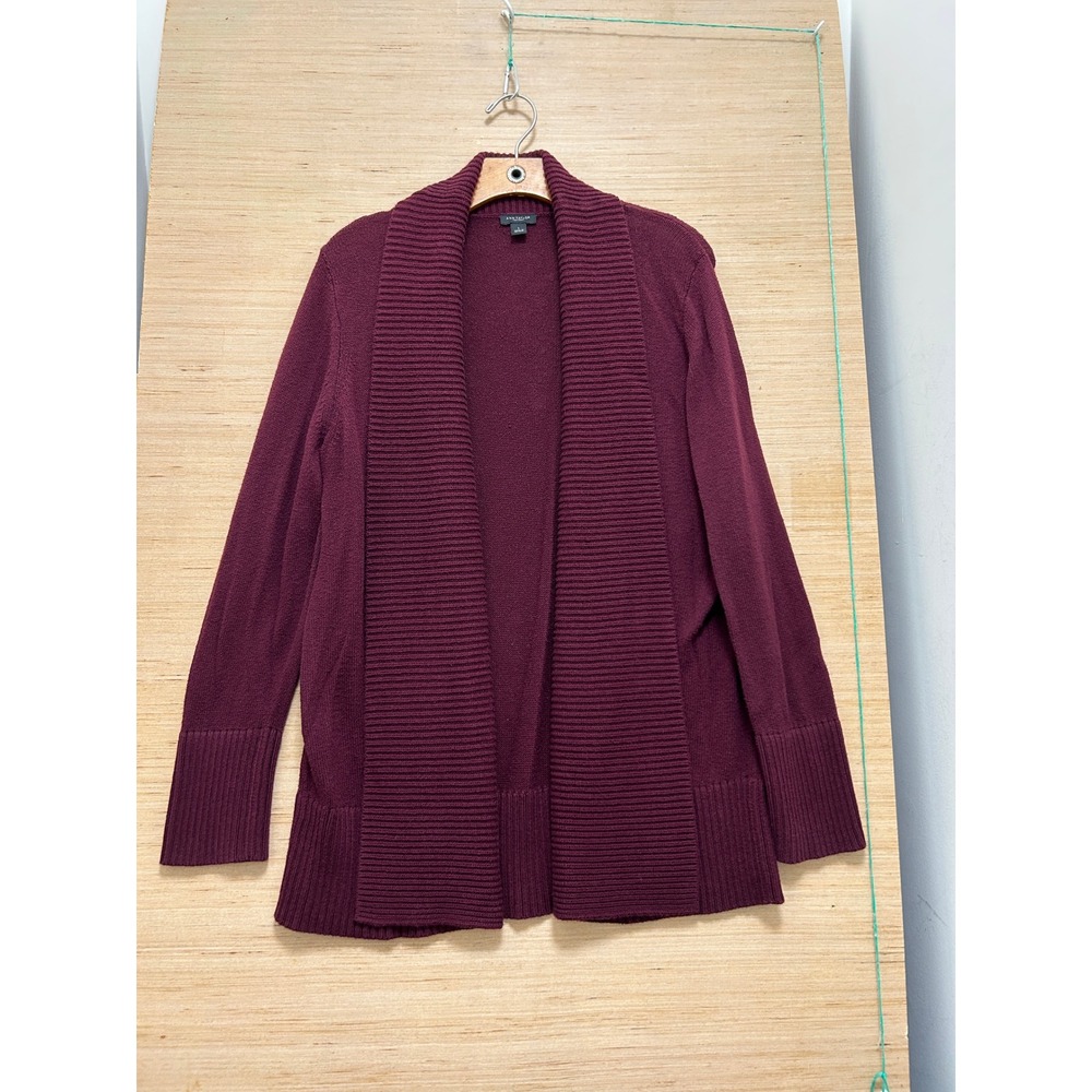 Ann Taylor Factory Burgundy Shawl Collar‎ Open Front Cardigan Sweater Large